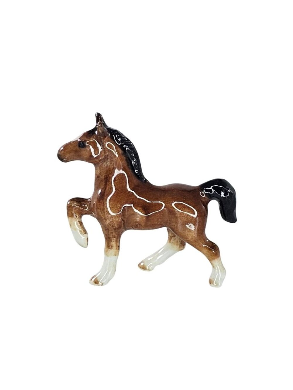 Klima Porcelain Tiny Bay Horse Trotting Running Brown Miniature Figurine Pony
